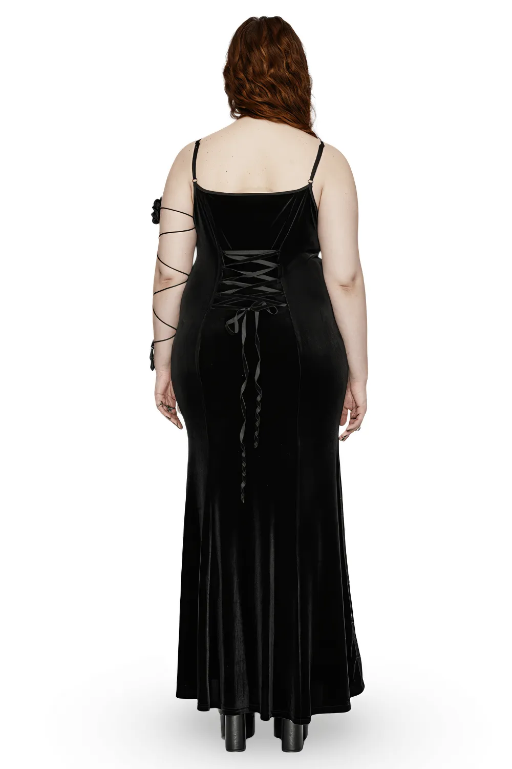 Gothic Style Black Velvet Lace Panel Mermaid Dress
