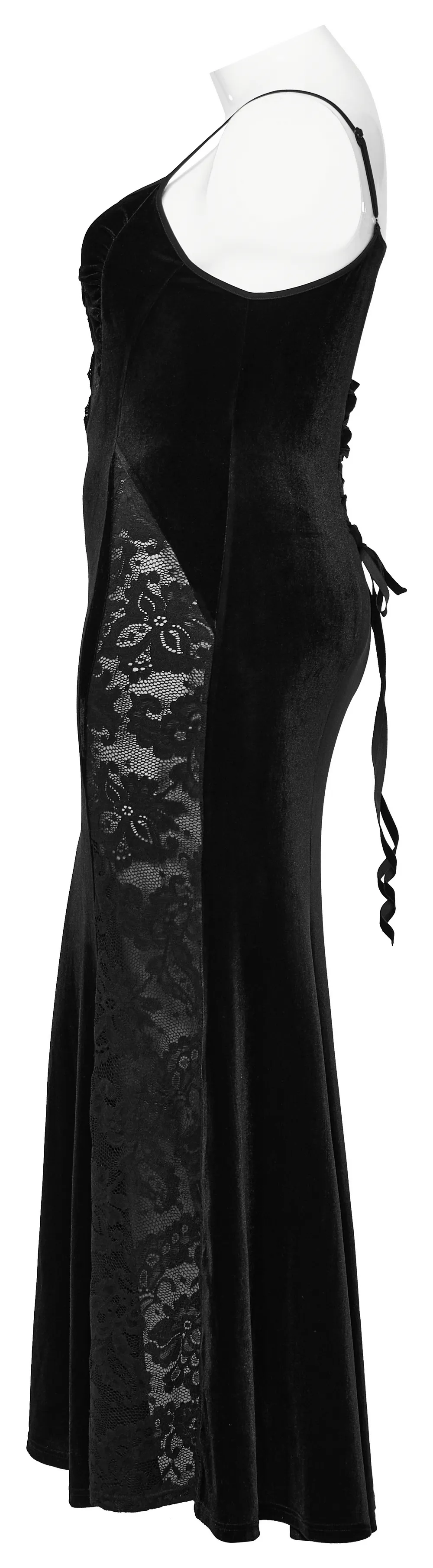 Gothic Style Black Velvet Lace Panel Mermaid Dress