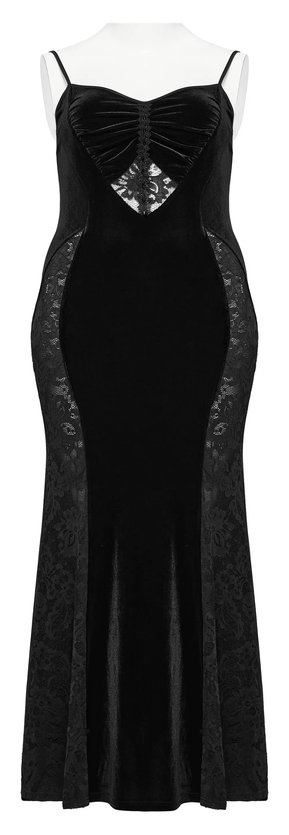 Gothic Style Black Velvet Lace Panel Mermaid Dress