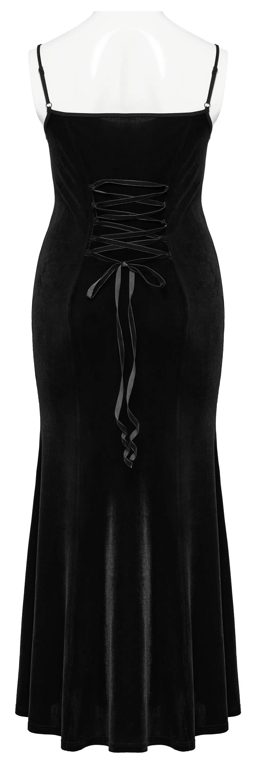 Gothic Style Black Velvet Lace Panel Mermaid Dress