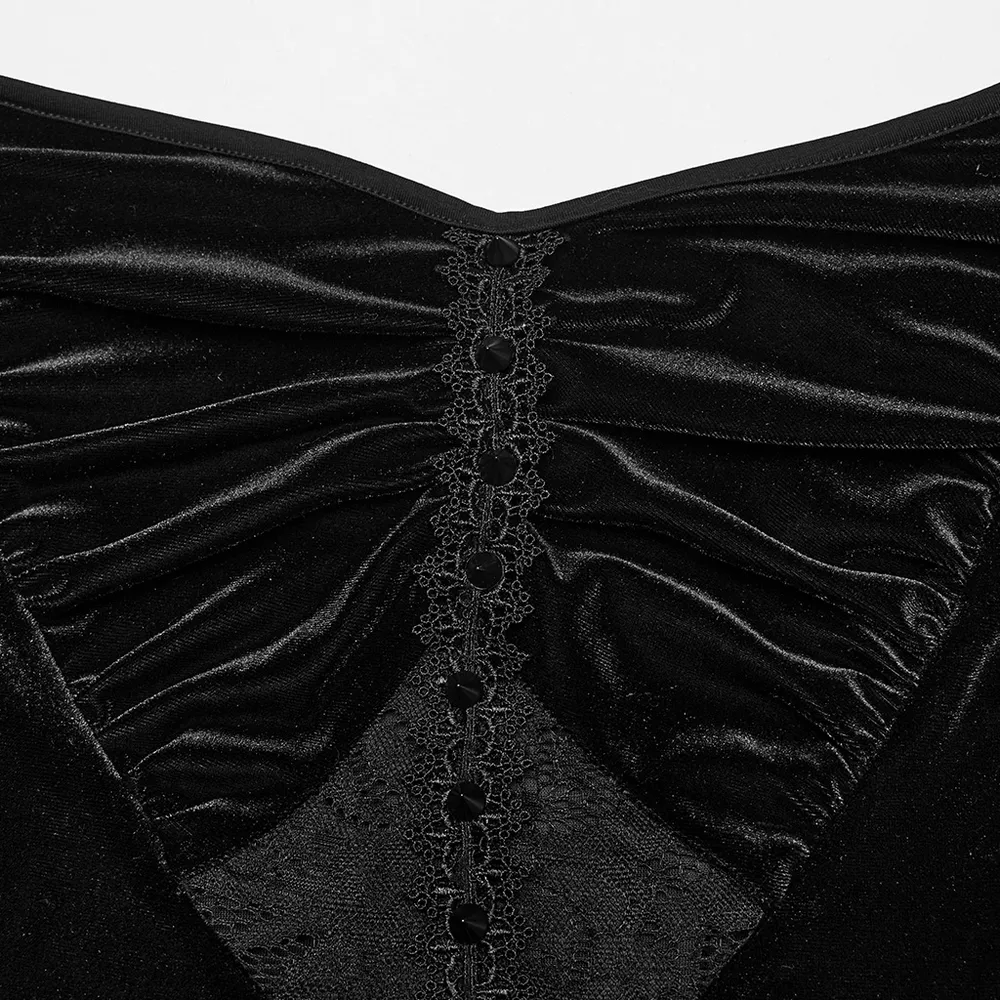 Gothic Style Black Velvet Lace Panel Mermaid Dress