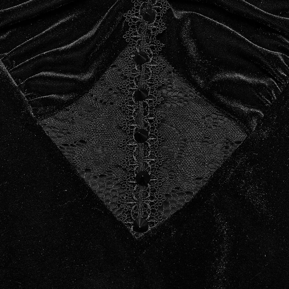 Gothic Style Black Velvet Lace Panel Mermaid Dress