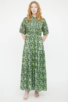Green & Black Pleated Patterned Dress