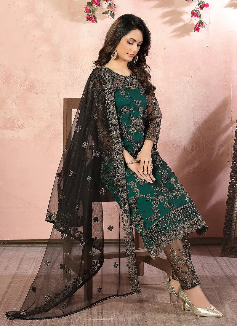Green Embroidered Pant Style Salwar Suit