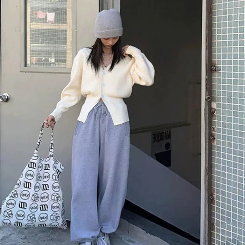Hnewly Cardigans Women V-neck Personal Autumn Y2k Solid Ulzzang Sweater Leisure Chic Hot Selling All-match Feminino Crop Long Sleeve
