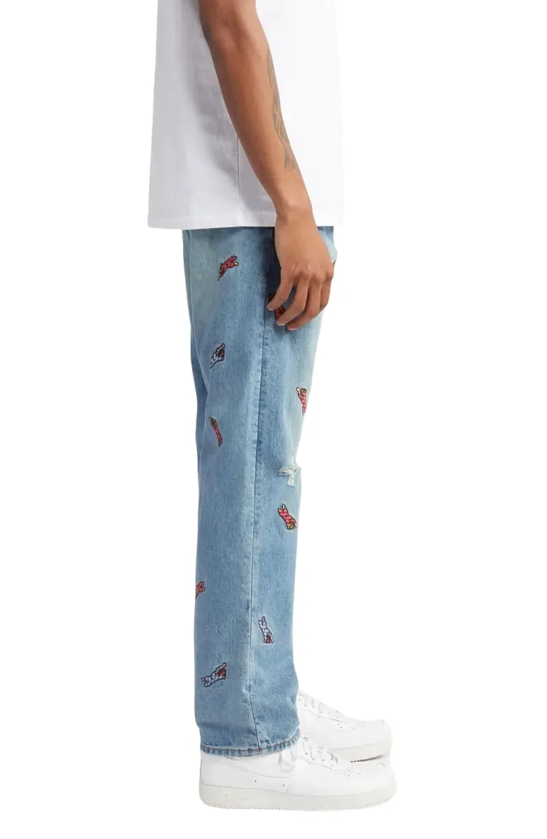 ICECREAM All Caps Embroidered Jeans, Strawberry Fit