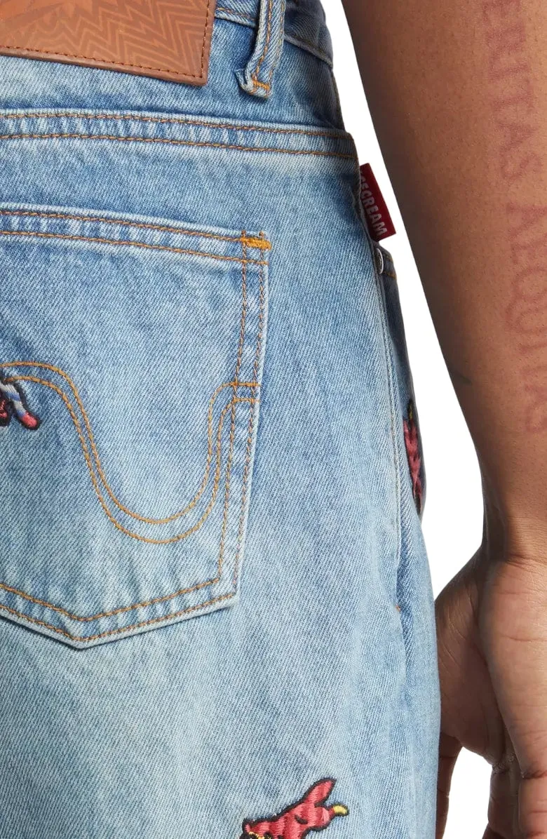 ICECREAM All Caps Embroidered Jeans, Strawberry Fit