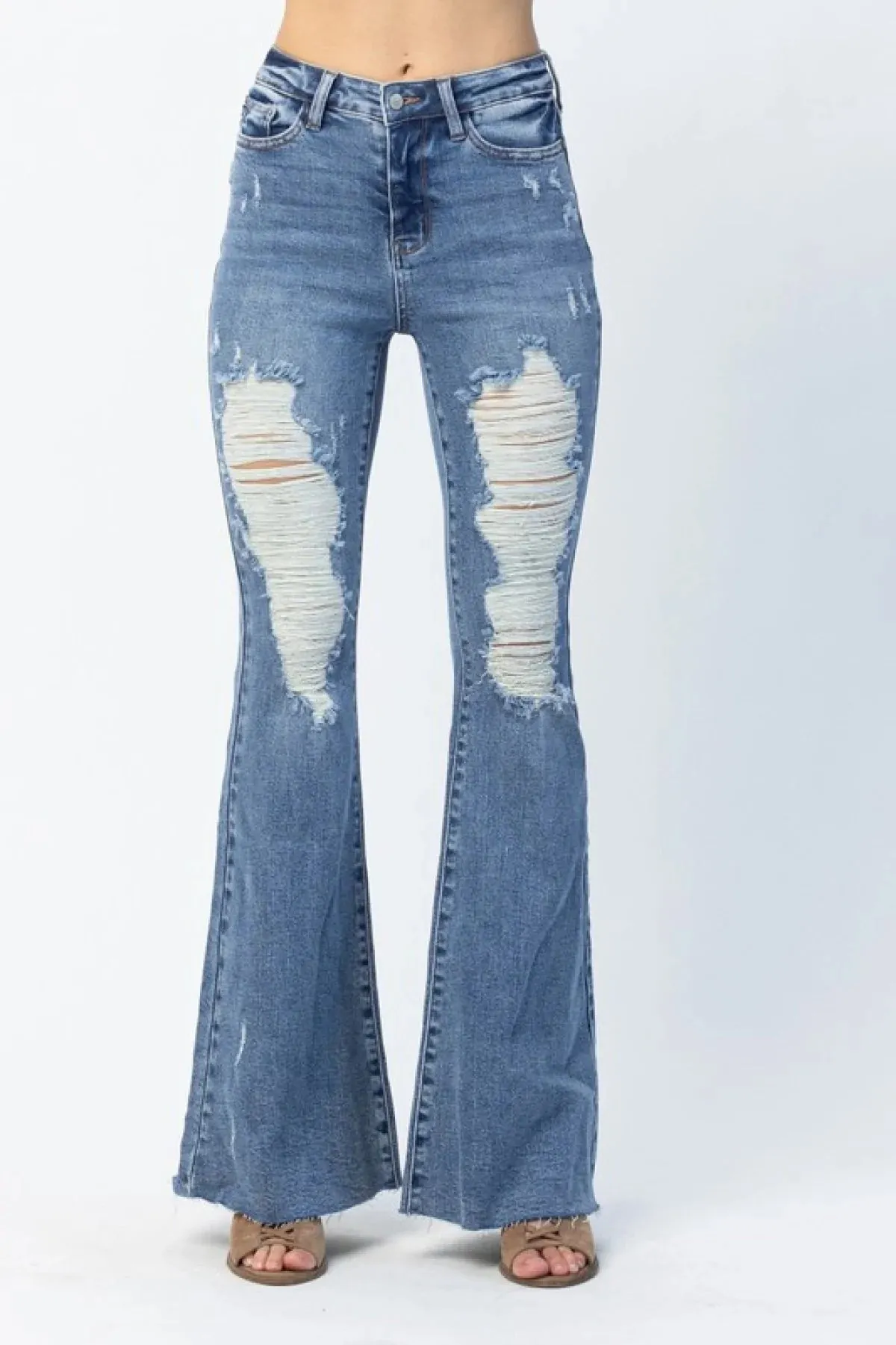 Judy Blue "High-Rise Rebel" High Waist Heavy Destroy Flare Jeans