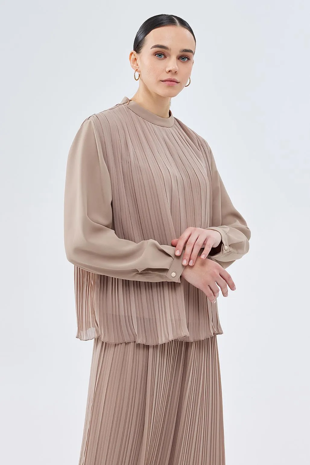 Julia Pleated Detailed Tunic Skirt Mink