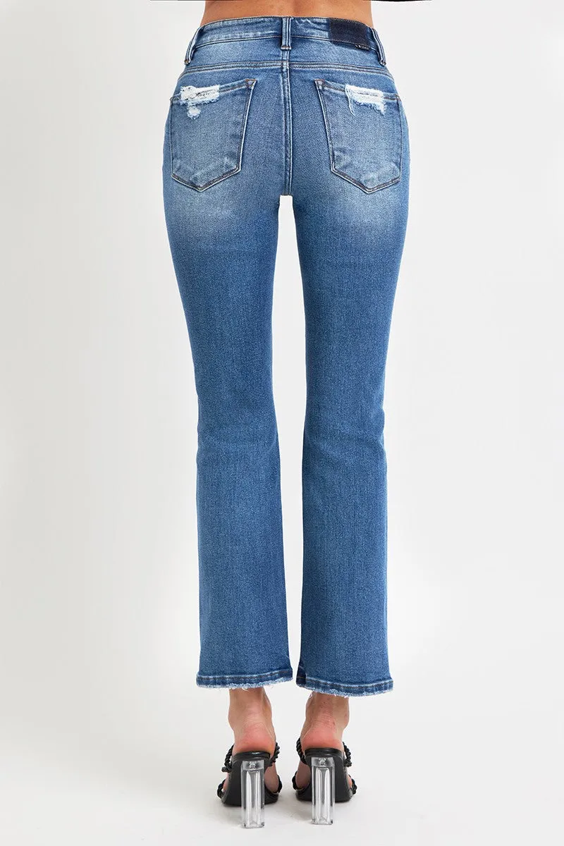 kesley RISEN Full Size Mid Rise Ankle Straight Jeans with Pockets