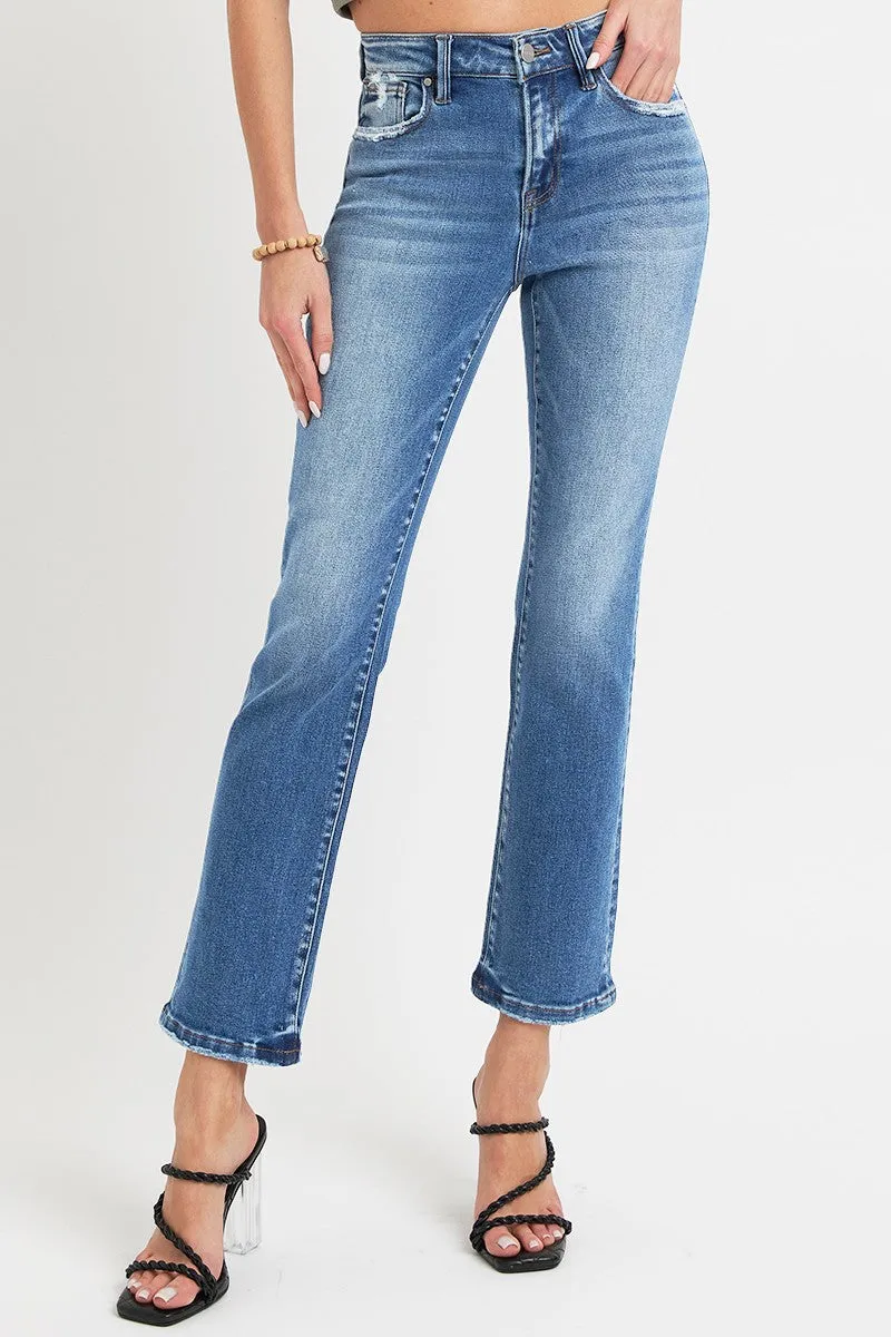 kesley RISEN Full Size Mid Rise Ankle Straight Jeans with Pockets