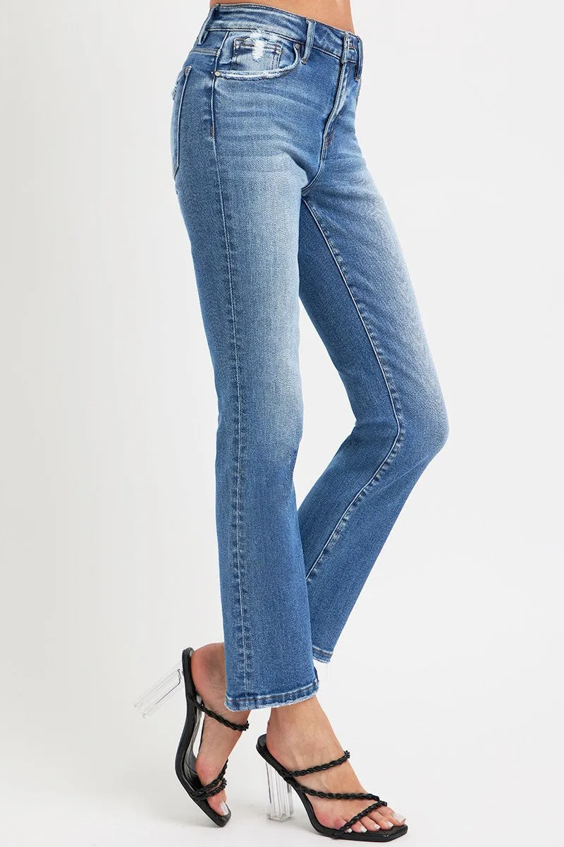 kesley RISEN Full Size Mid Rise Ankle Straight Jeans with Pockets