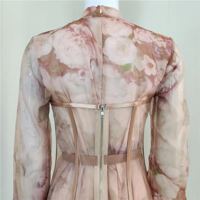 KittenAlarm - Khloe Chiffon Girdle Floral Print Dress