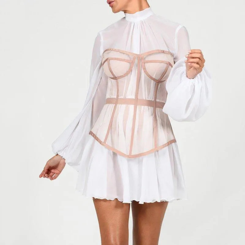 KittenAlarm - Khloe Chiffon Girdle Floral Print Dress