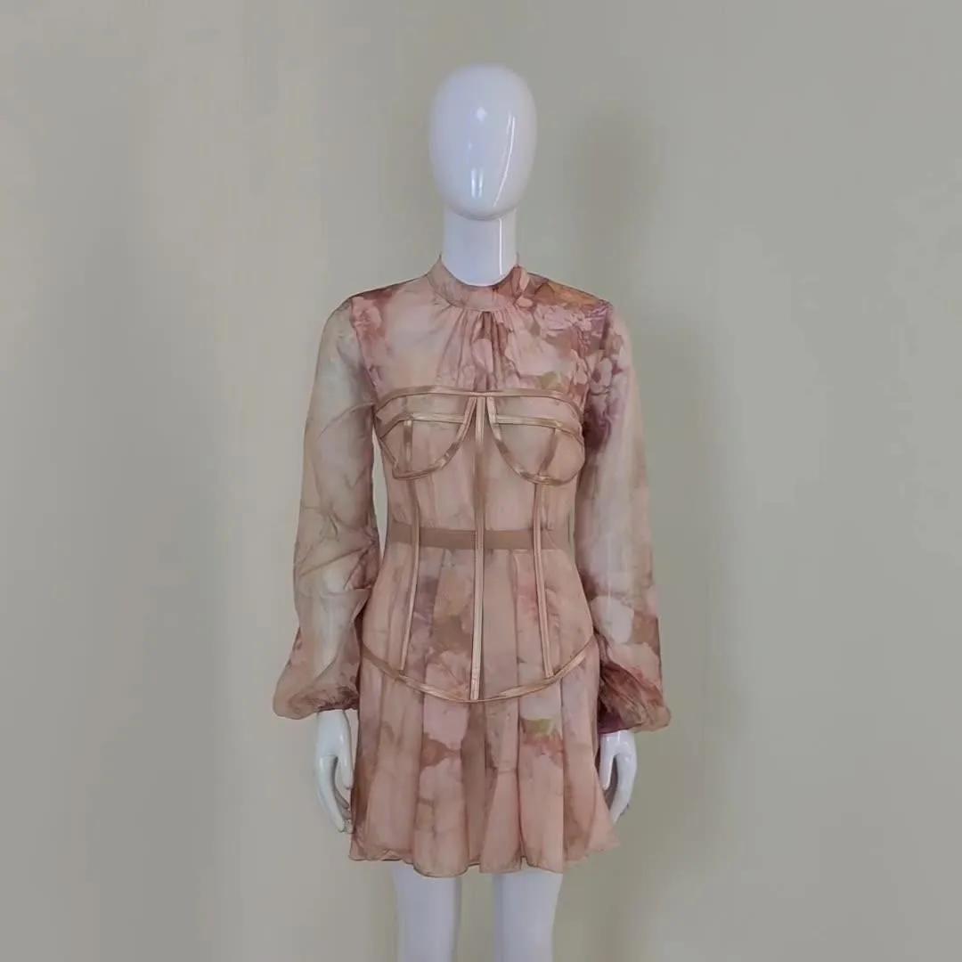 KittenAlarm - Khloe Chiffon Girdle Floral Print Dress