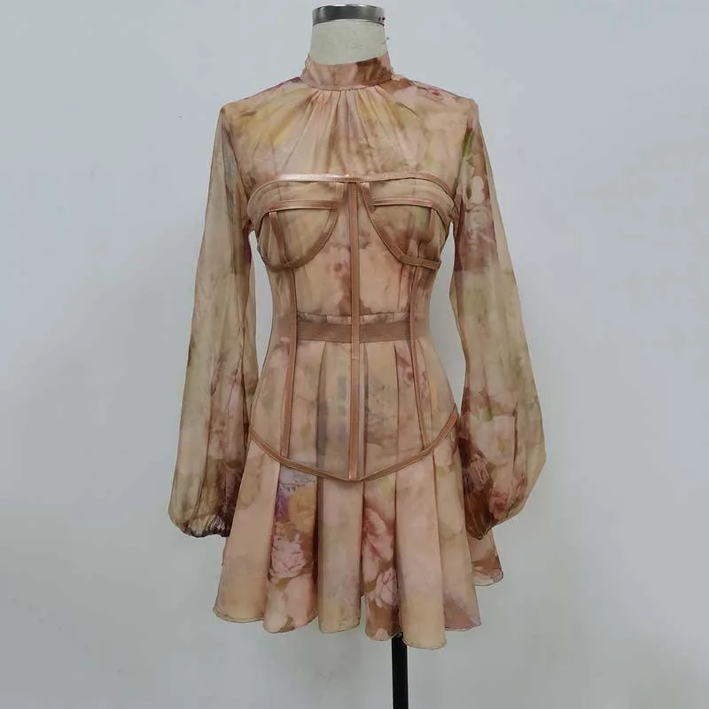 KittenAlarm - Khloe Chiffon Girdle Floral Print Dress