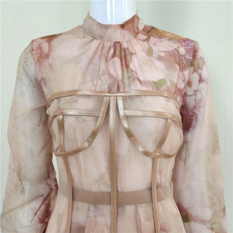KittenAlarm - Khloe Chiffon Girdle Floral Print Dress
