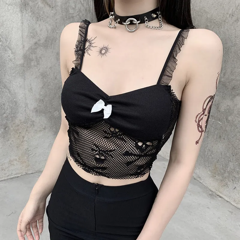 Lace trims straps sexy cami skull pattern lace short sling vest crop top shirt