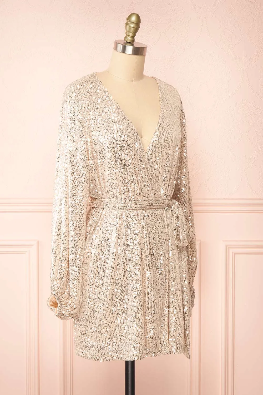 Leanie | Short Sequin Wrap Dress w/ Belt