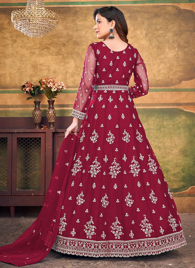 Magenta Embroidery Traditional Festive Anarkali Suit