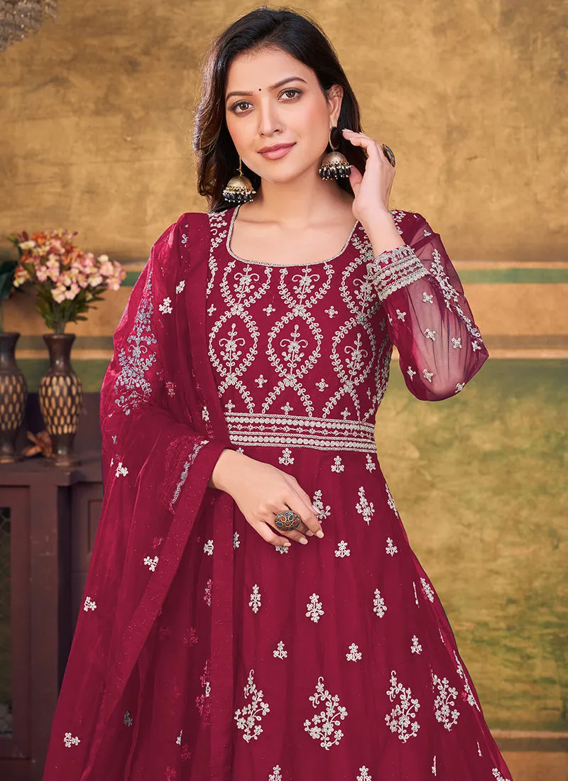 Magenta Embroidery Traditional Festive Anarkali Suit