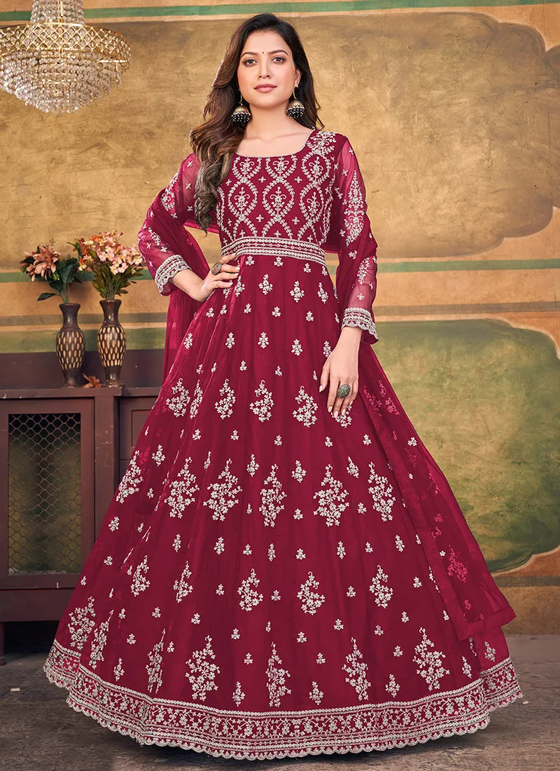 Magenta Embroidery Traditional Festive Anarkali Suit