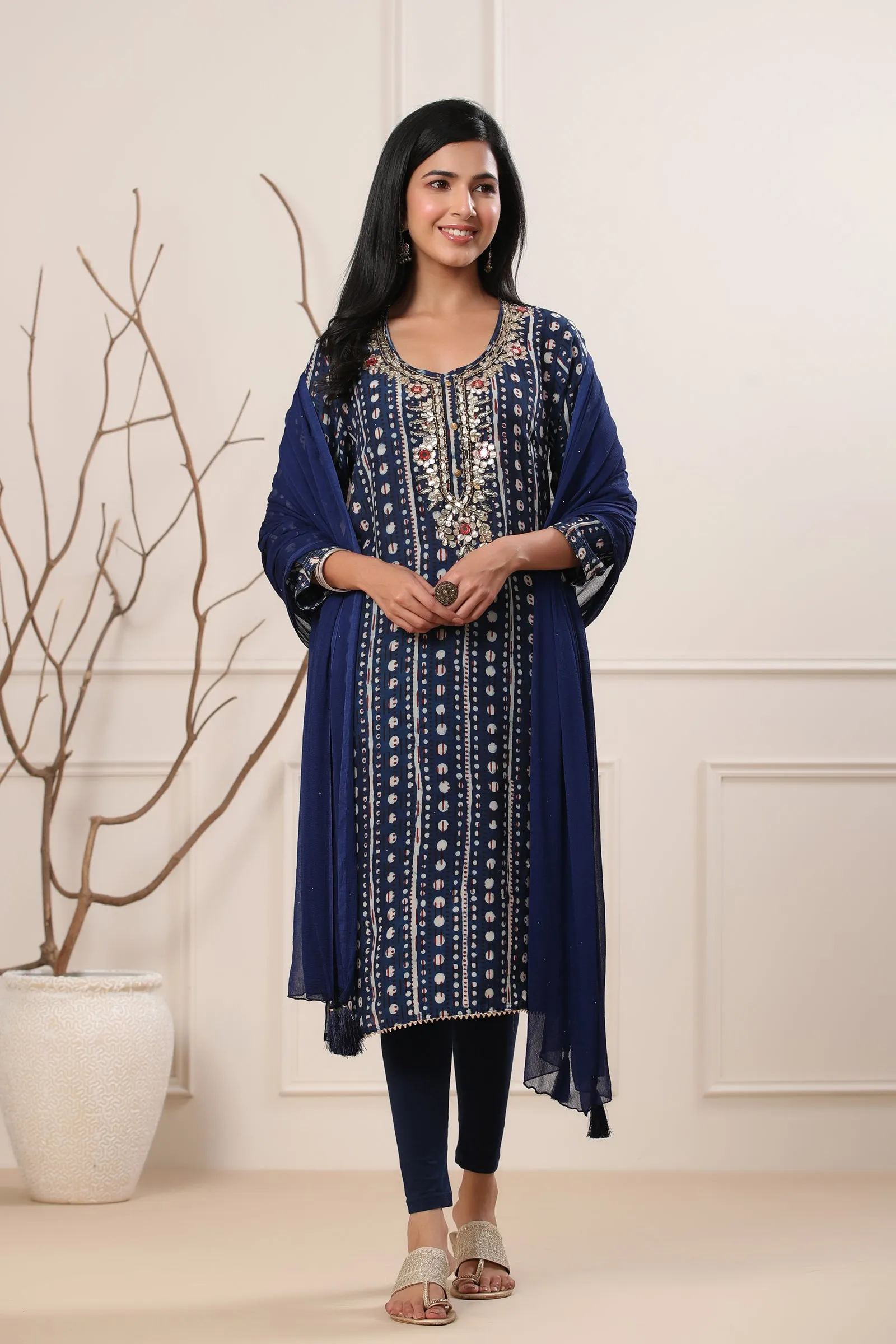 Maheen Masiah Chiffon Navy Blue Dupatta