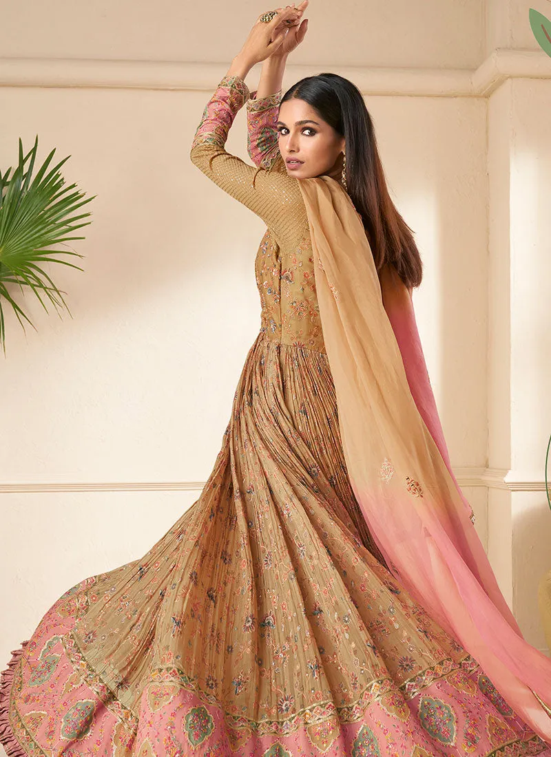 Misty Yellow Multi Embroidery Traditional Georgette Anarkali Gown