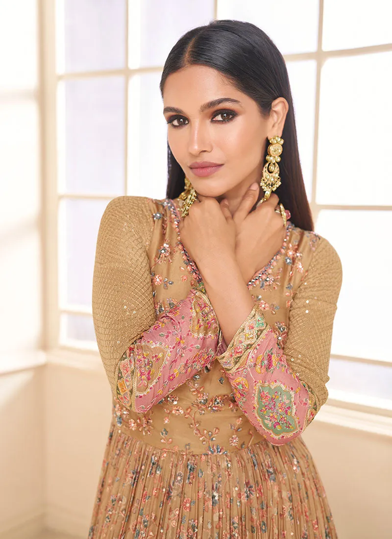 Misty Yellow Multi Embroidery Traditional Georgette Anarkali Gown