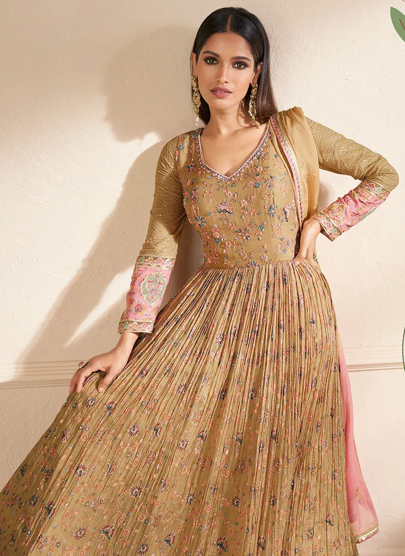 Misty Yellow Multi Embroidery Traditional Georgette Anarkali Gown