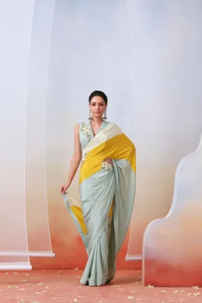 Multi Color Block Embroidered Saree Set