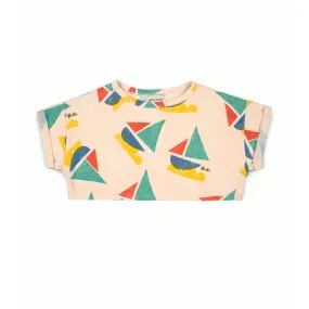 Multicolor Sail Boat All Over Cropped Sweatshirt
