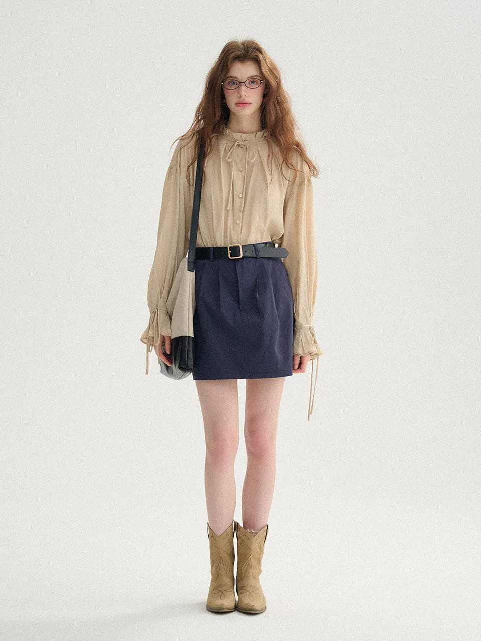 Navy pintuck mini skirt