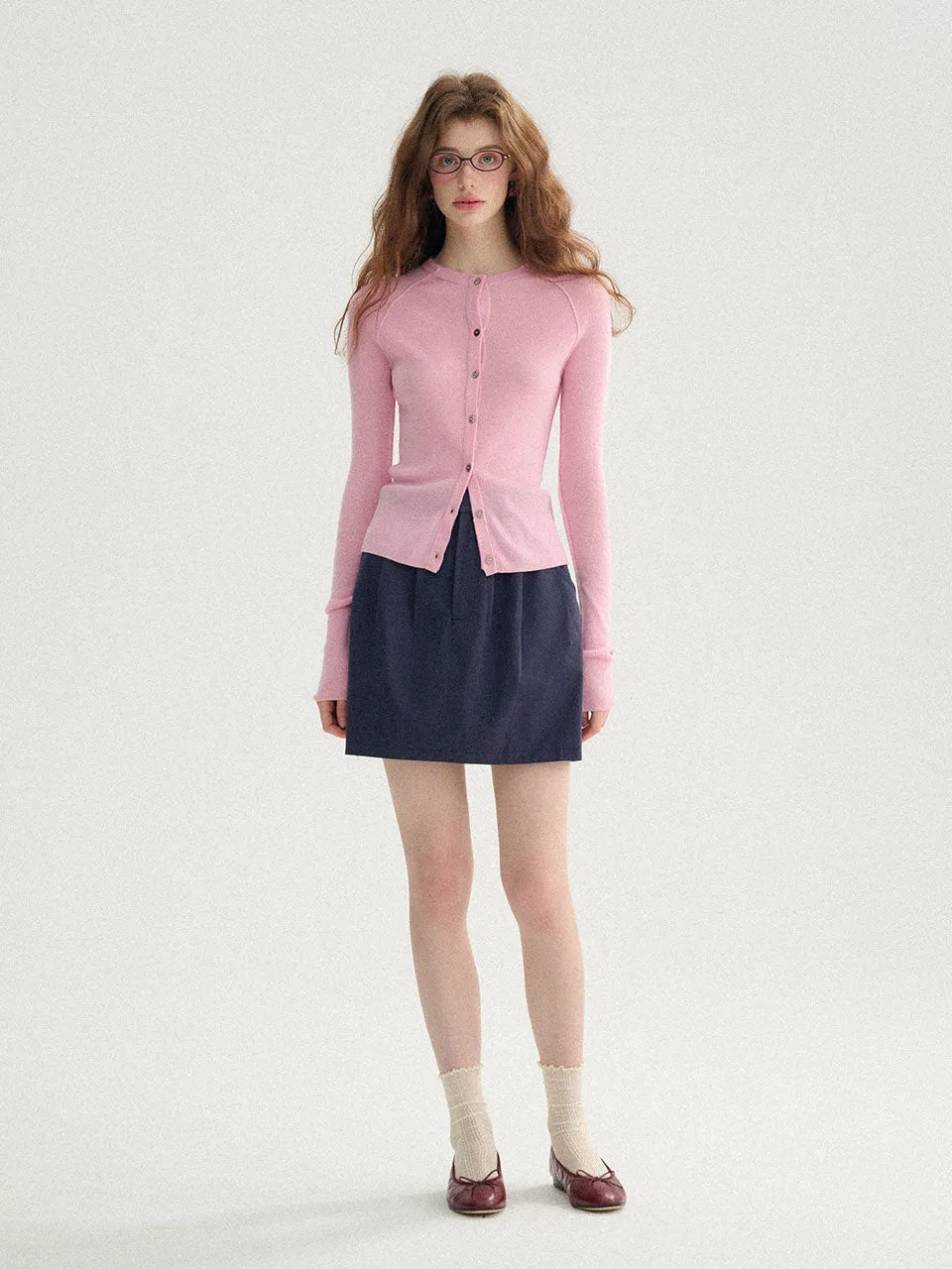 Navy pintuck mini skirt