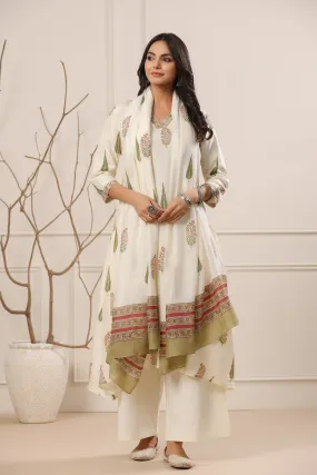 Nazakat Nadira Habutai Silk Hand Block Printed Dupatta
