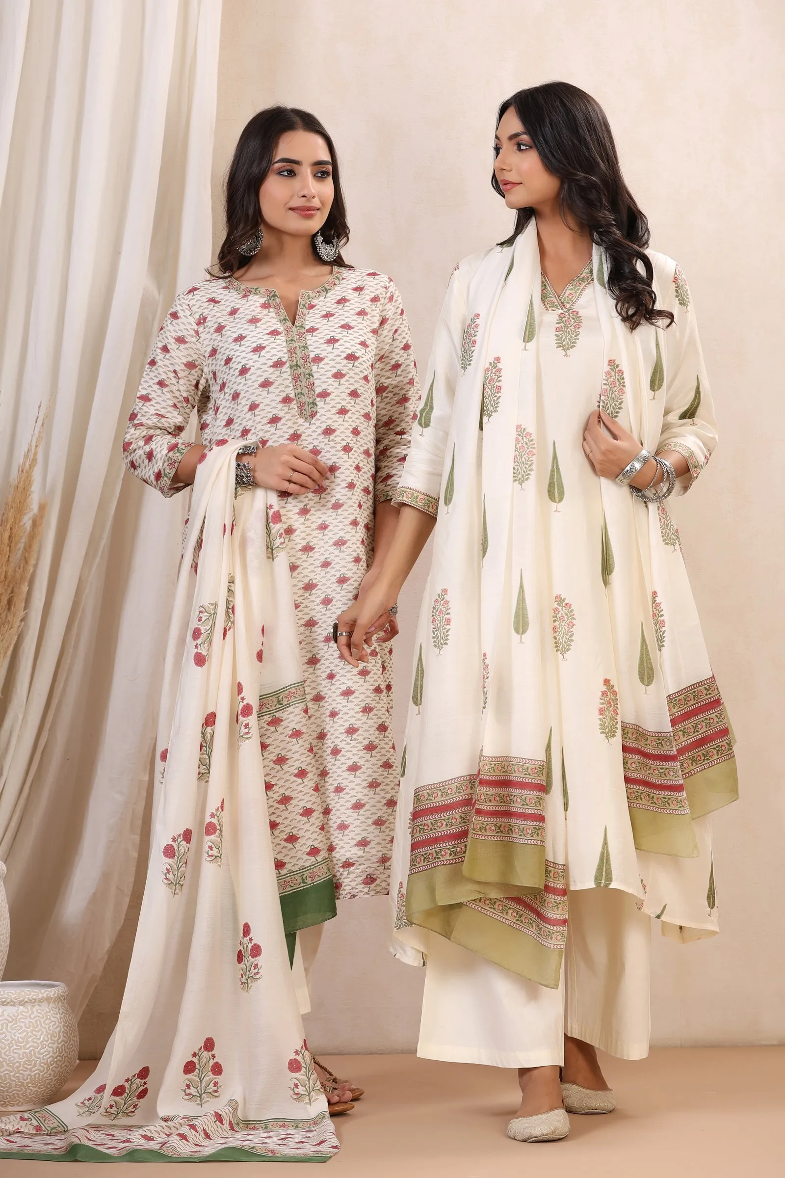 Nazakat Nadira Habutai Silk Hand Block Printed Dupatta