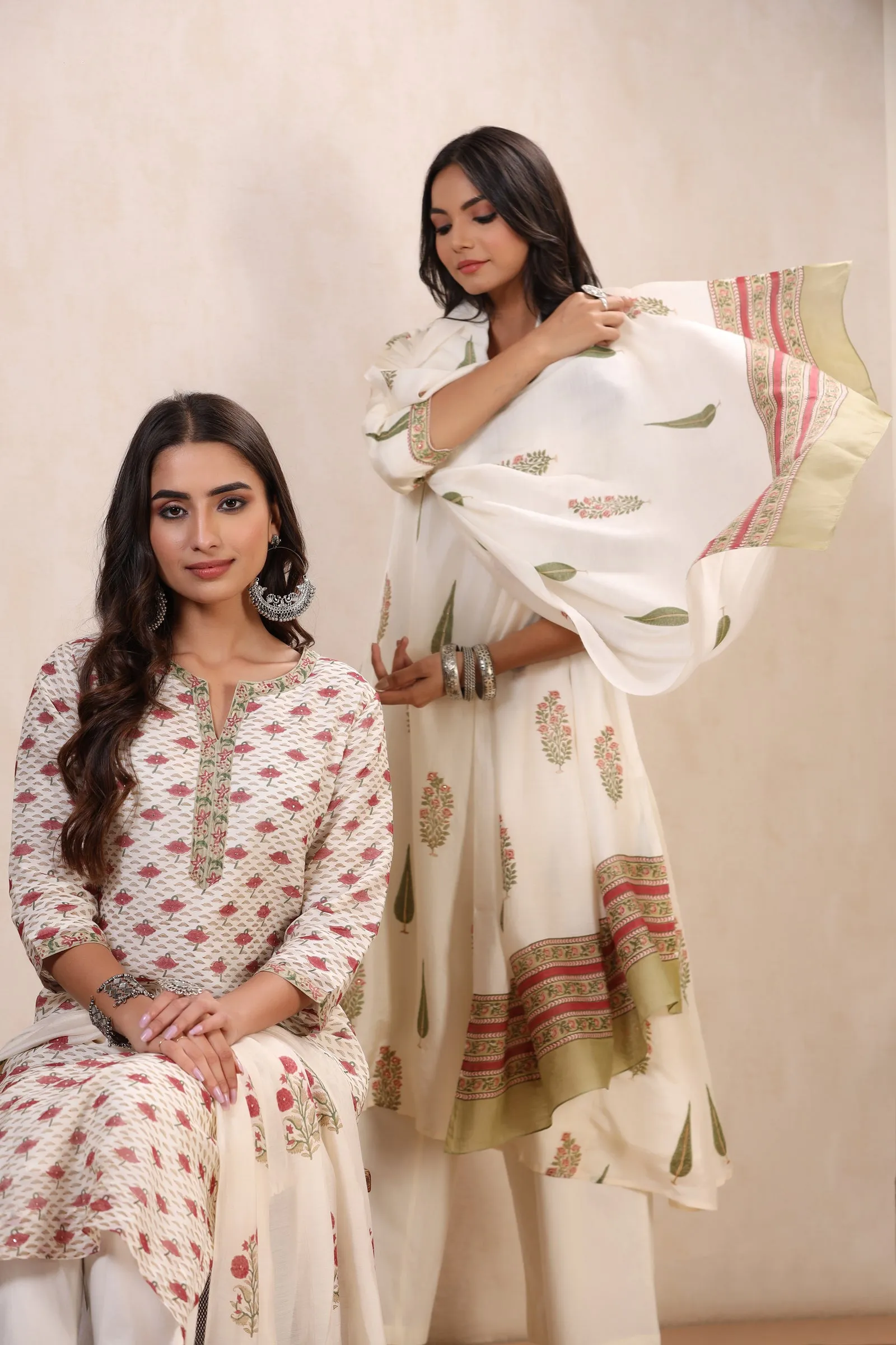 Nazakat Nadira Habutai Silk Hand Block Printed Dupatta