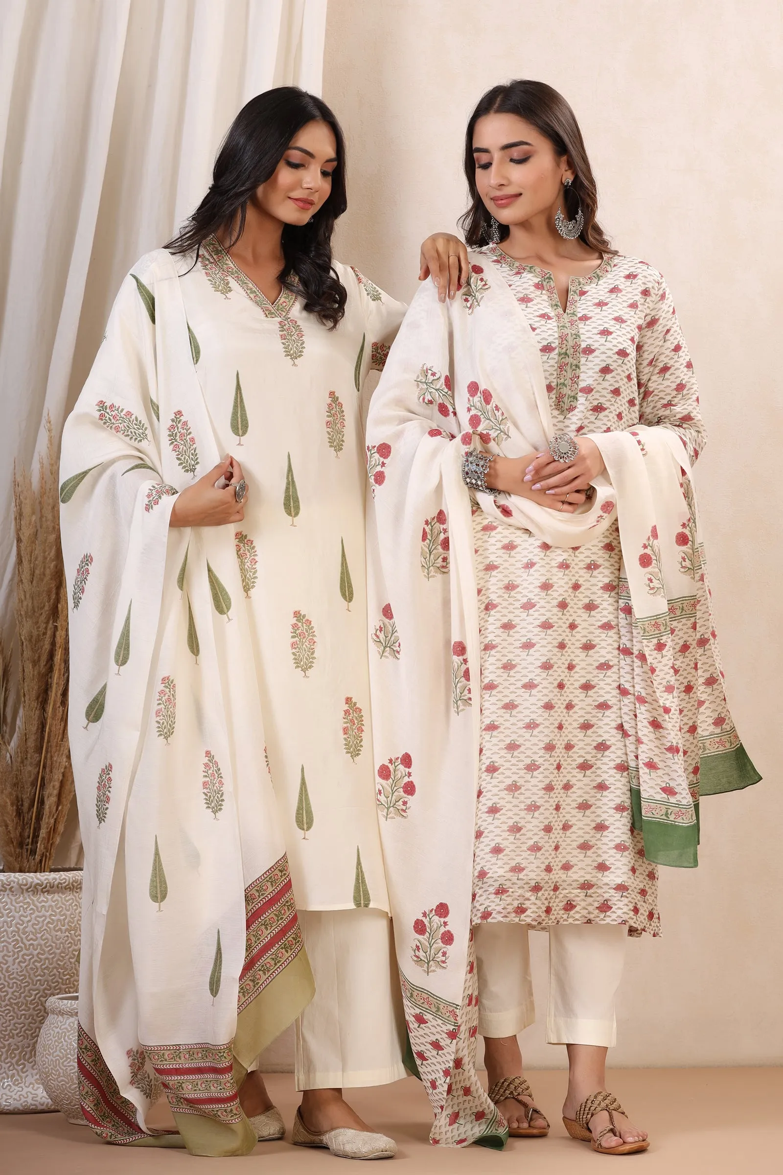 Nazakat Nadira Habutai Silk Hand Block Printed Dupatta