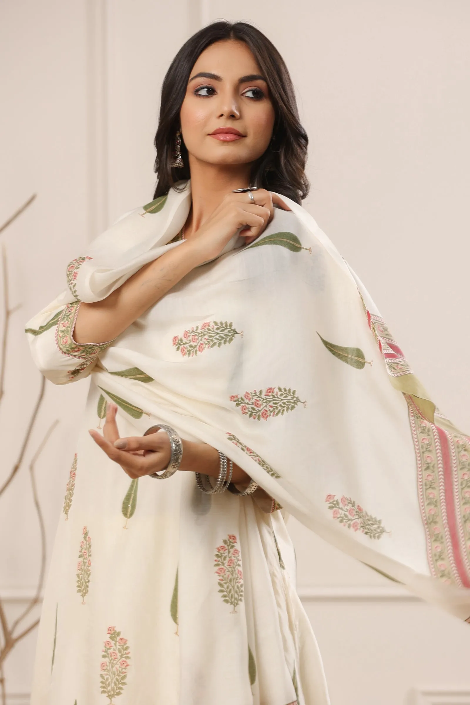 Nazakat Nadira Habutai Silk Hand Block Printed Dupatta