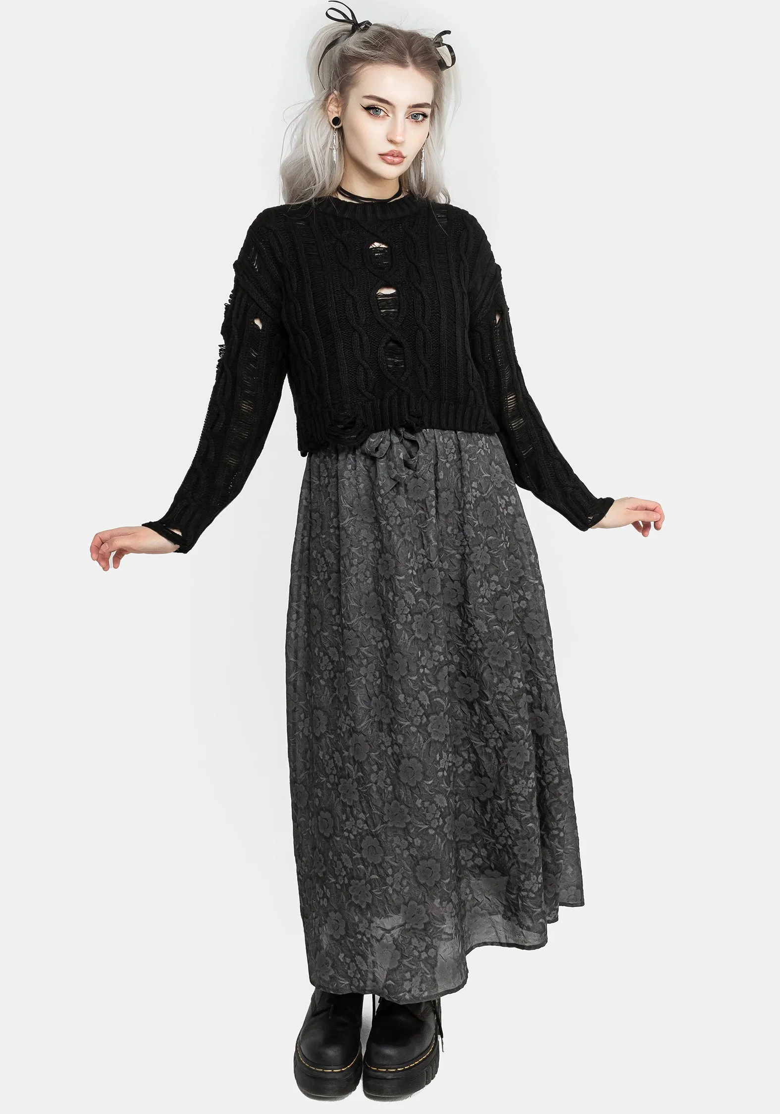 Nemesis Distressed Cable Knit Sweater