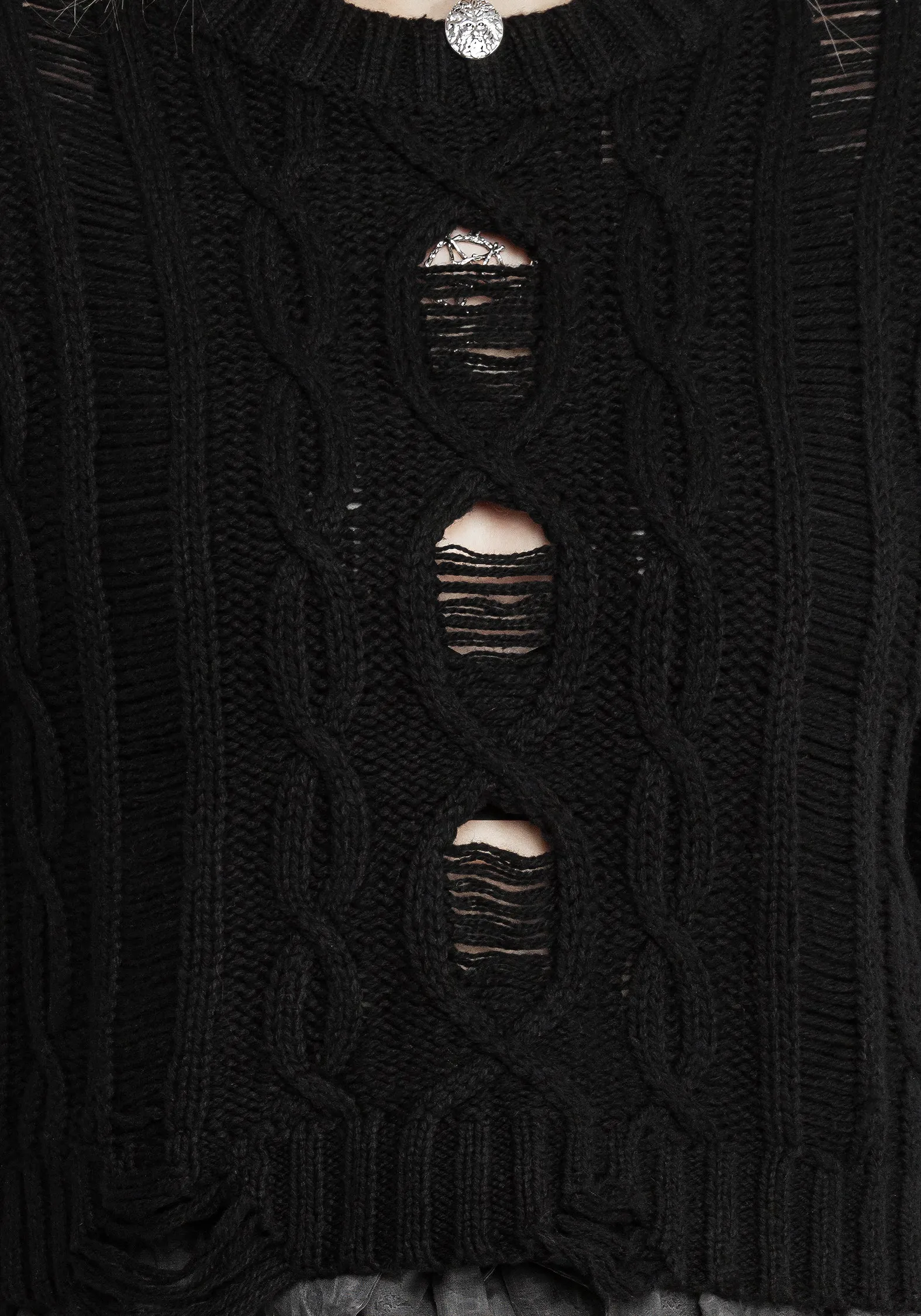 Nemesis Distressed Cable Knit Sweater