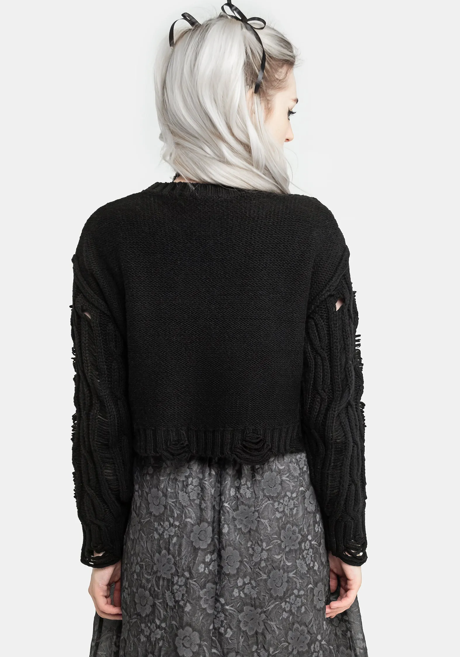 Nemesis Distressed Cable Knit Sweater