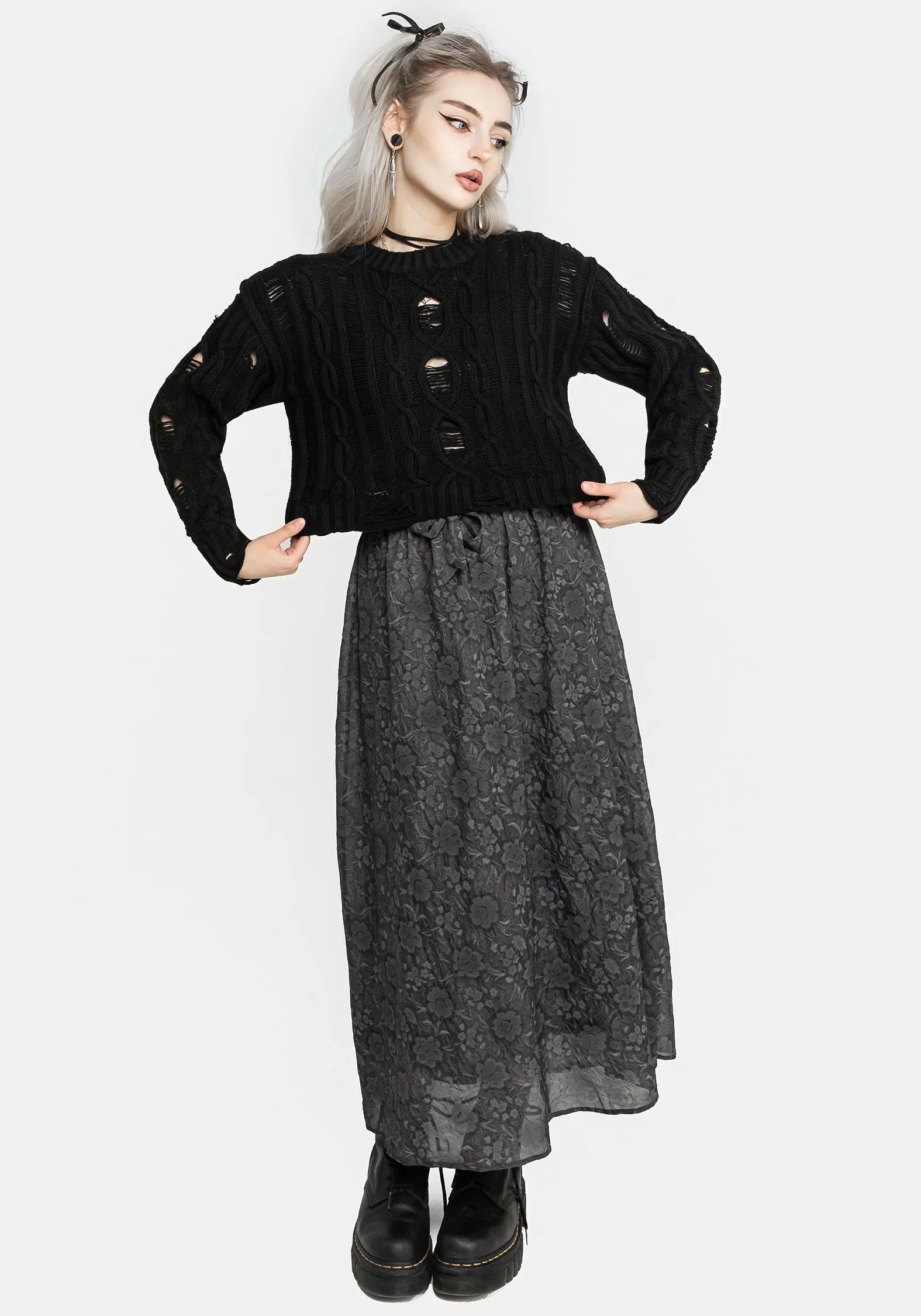 Nemesis Distressed Cable Knit Sweater