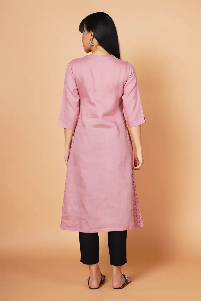 Pastel Pink A-line Linen Kurta