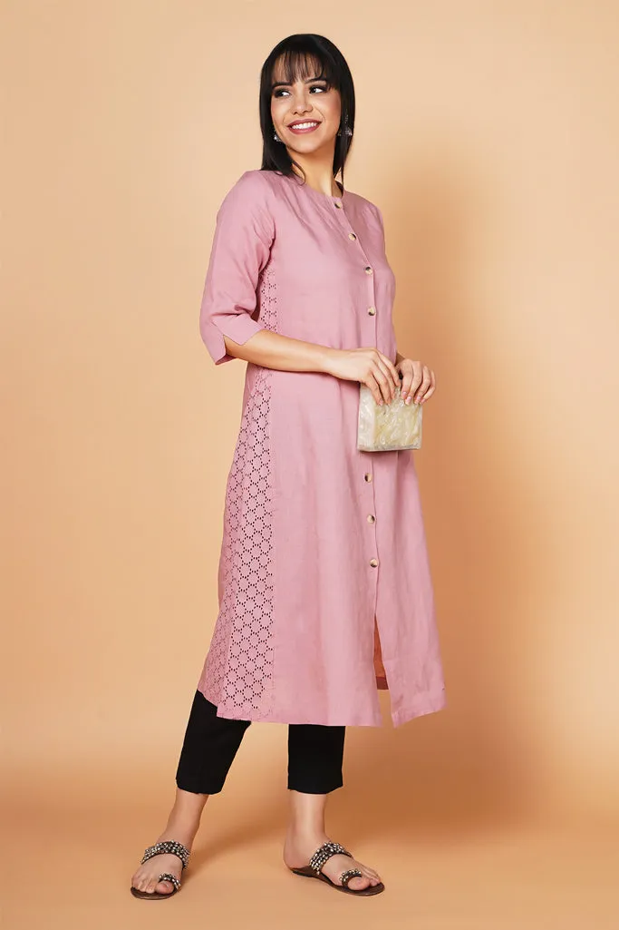 Pastel Pink A-line Linen Kurta