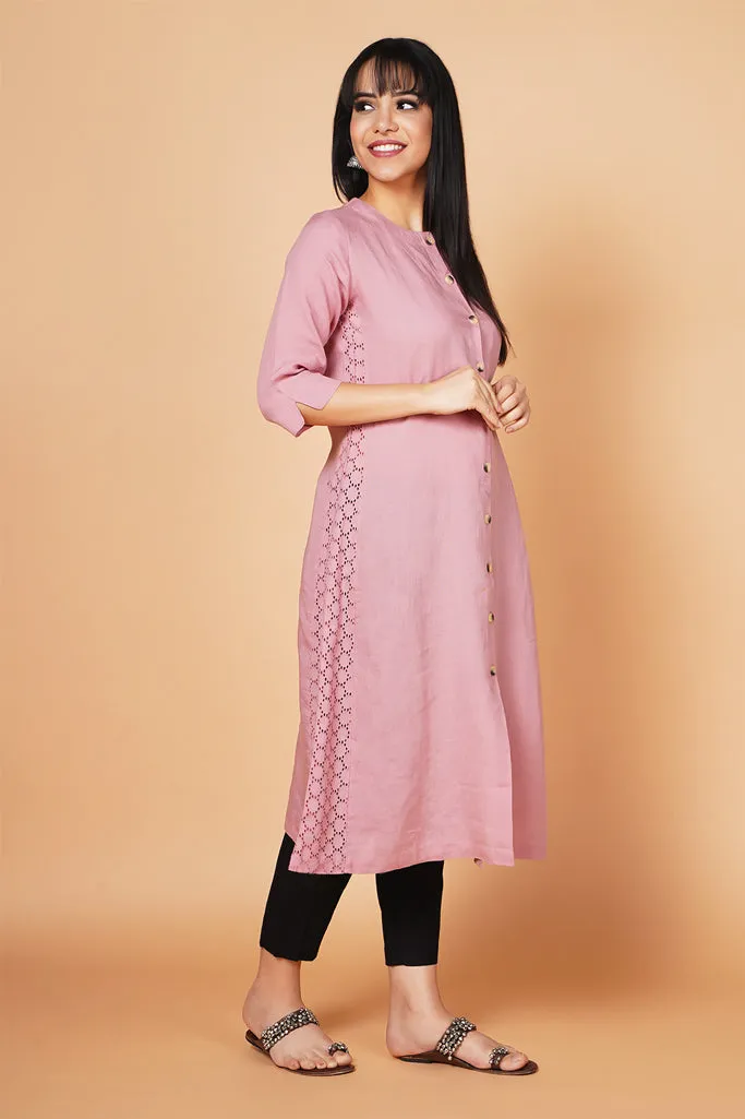 Pastel Pink A-line Linen Kurta