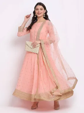 Peach Anarkali Suit Set with Dupatta