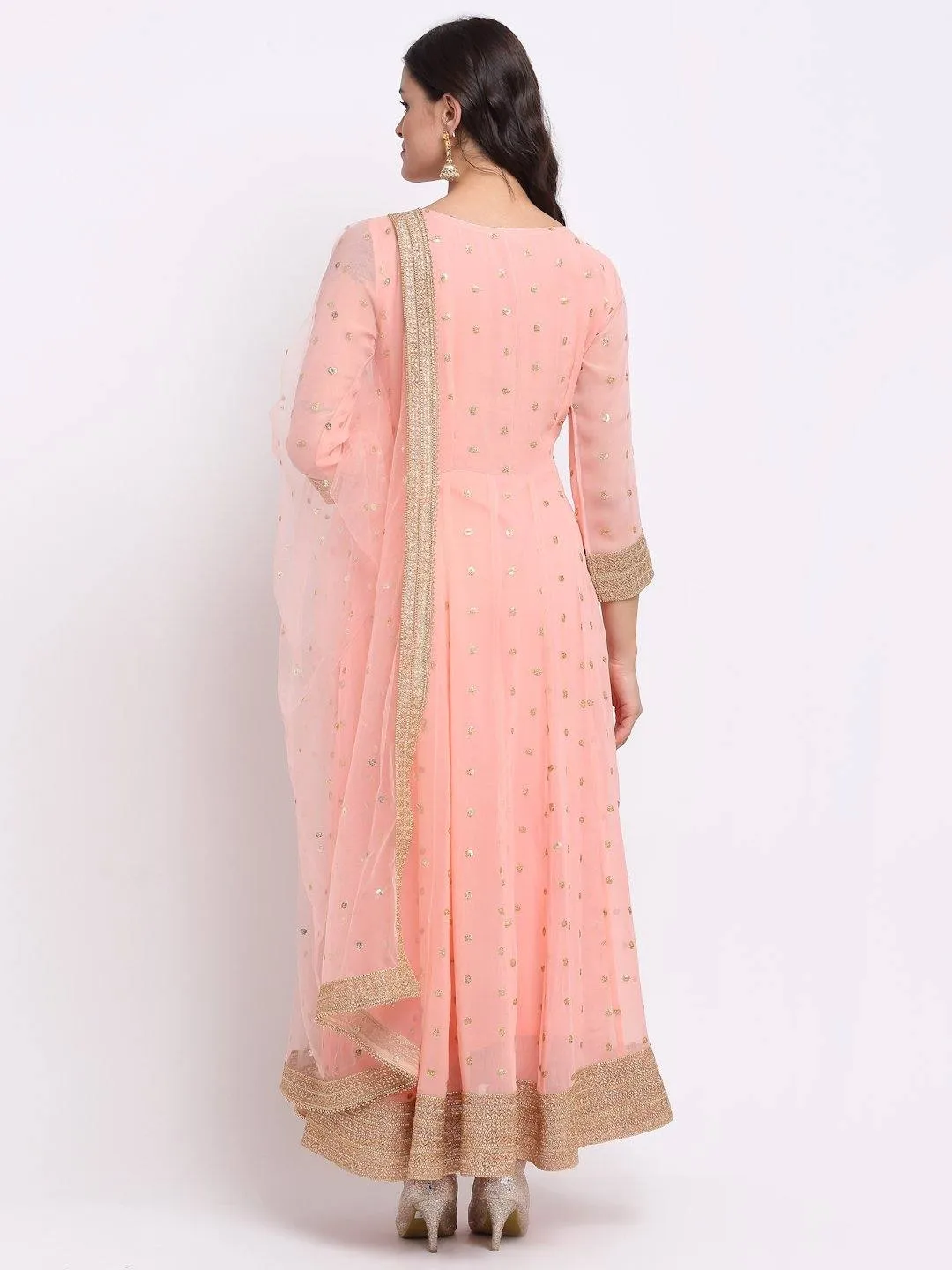Peach Anarkali Suit Set with Dupatta