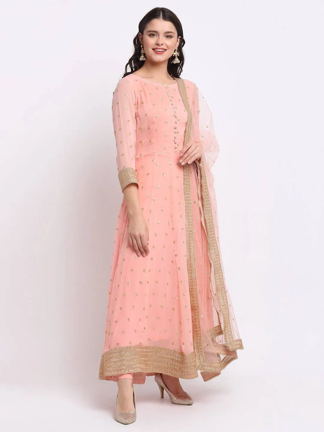 Peach Anarkali Suit Set with Dupatta