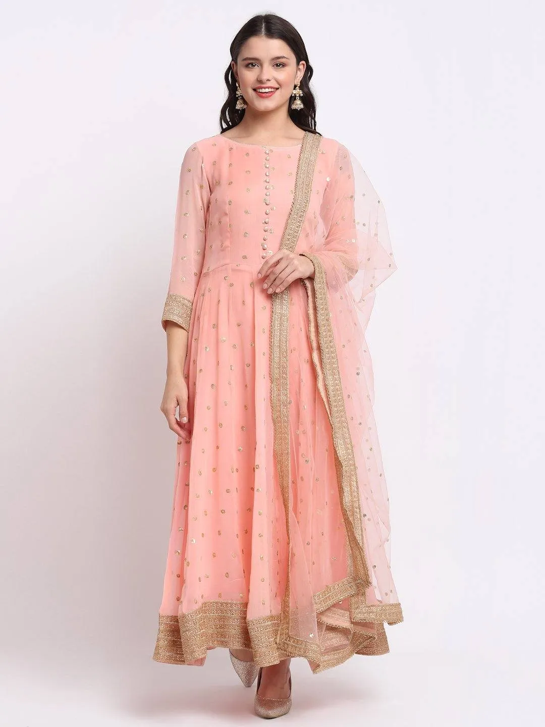 Peach Anarkali Suit Set with Dupatta